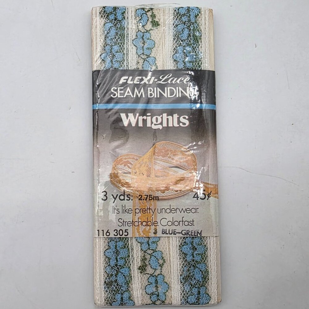 Wrights Flexi-Lace Seam Binding 3 Yards Blue-Green Stretchable Colorfast Trim
